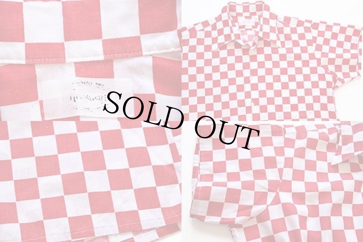 画像3: 70s Kingscourt チェッカーフラッグ 半袖 シャツ 赤×白 L (3)