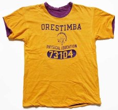 画像1: 70s USA製 Championチャンピオン ORESTIMBAインディアンヘッド 四段中抜き コットン リバーシブルTシャツ 紫×黄 L (1)