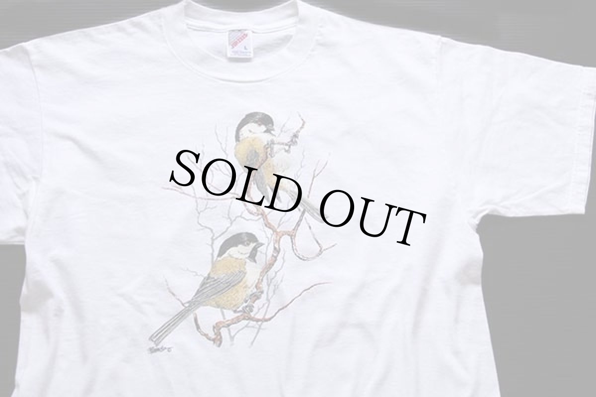 画像2: 90s USA製 鳥 アート コットンTシャツ 白 L (2)
