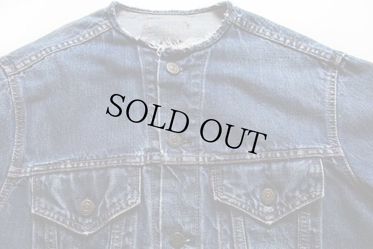 画像3: 60s LEVI'Sリーバイス 70505 BIGE ノーカラー デニムジャケット カスタム (3)
