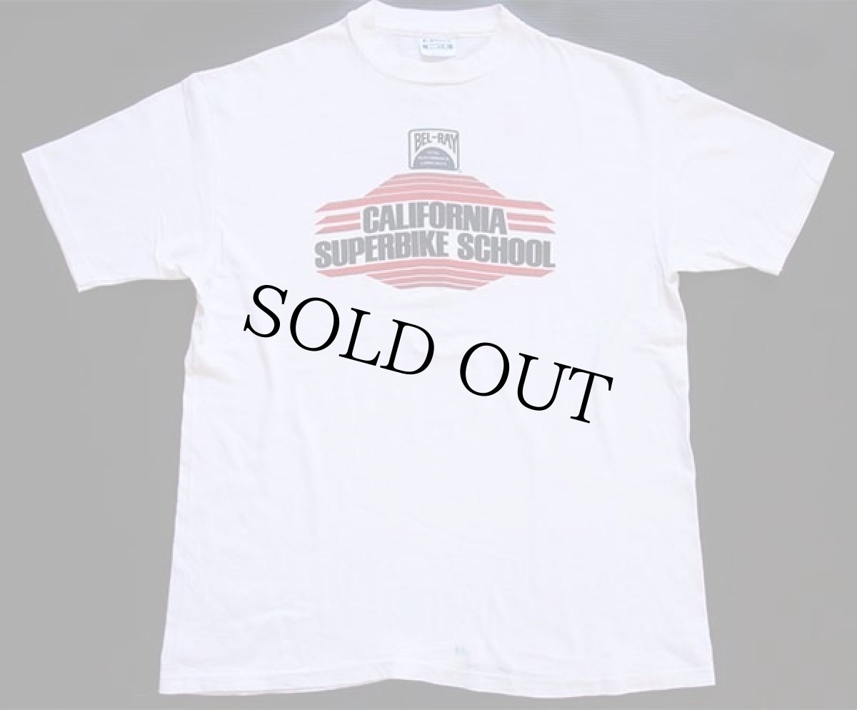 画像2: 80s USA製 Hanes CALIFORNIA SUPERBIKE SCHOOL 両面プリント コットンTシャツ 白 XL (2)