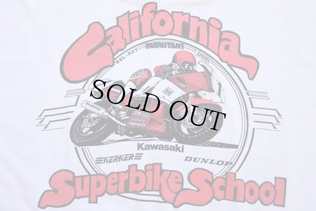 画像4: 80s USA製 Hanes CALIFORNIA SUPERBIKE SCHOOL 両面プリント コットンTシャツ 白 XL (4)