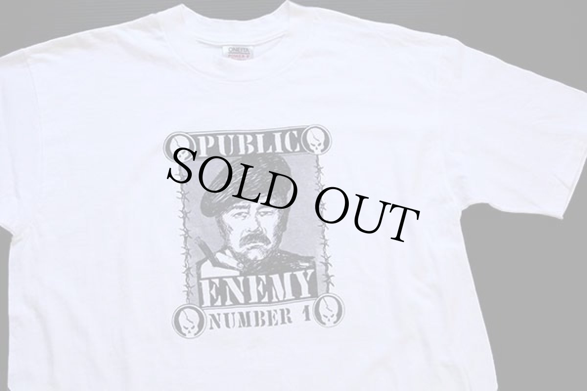 画像1: デッドストック★90s USA製 ONEITA PUBLIC ENEMY サダム フセイン コットンTシャツ 白×黒 XXL★E (1)
