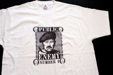 画像1: デッドストック★90s USA製 FRUIT OF THE LOOM PUBLIC ENEMY サダム フセイン コットンTシャツ 白×茶 XXL★G (1)