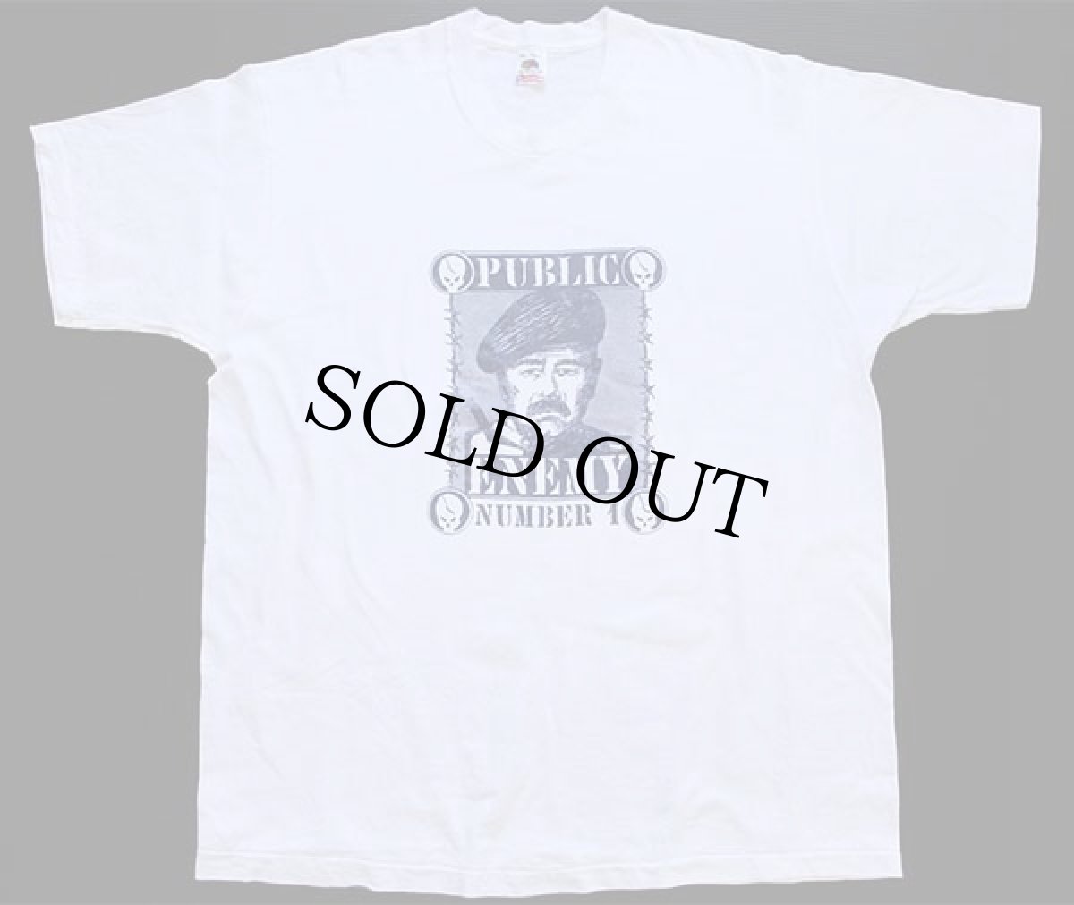 画像2: デッドストック★90s USA製 FRUIT OF THE LOOM PUBLIC ENEMY サダム フセイン コットンTシャツ 白×紺 XXL★B (2)