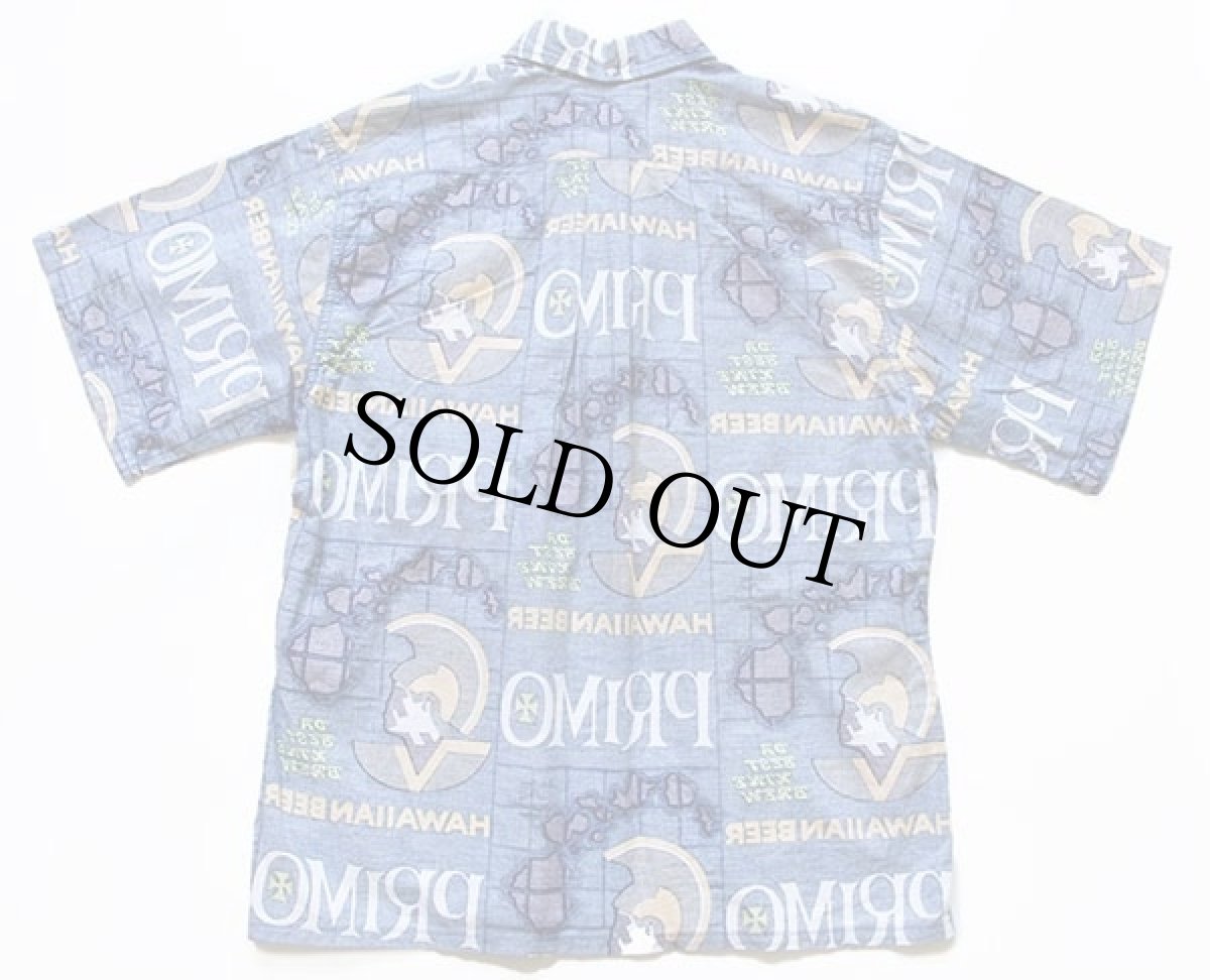 画像2: 80s USA製 GO BaReFOOT PRIMO HAWAIIAN BEER 総柄 裏生地 三点留め ボタンダウン コットン アロハシャツ M (2)