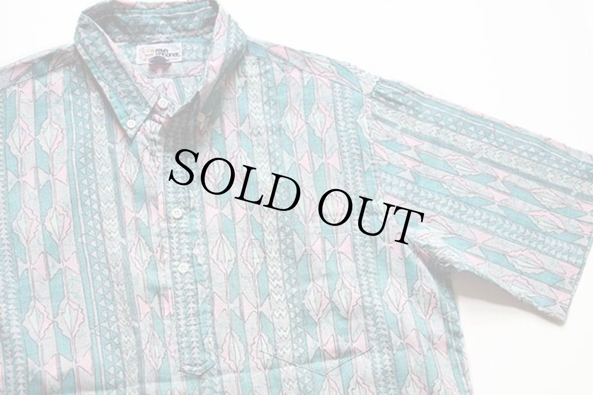 画像3: 80s ハワイ製 reyn spoonerレインスプーナー ヌードタグ 総柄 三点留め ボタンダウン プルオーバー コットン×リネン アロハシャツ L (3)