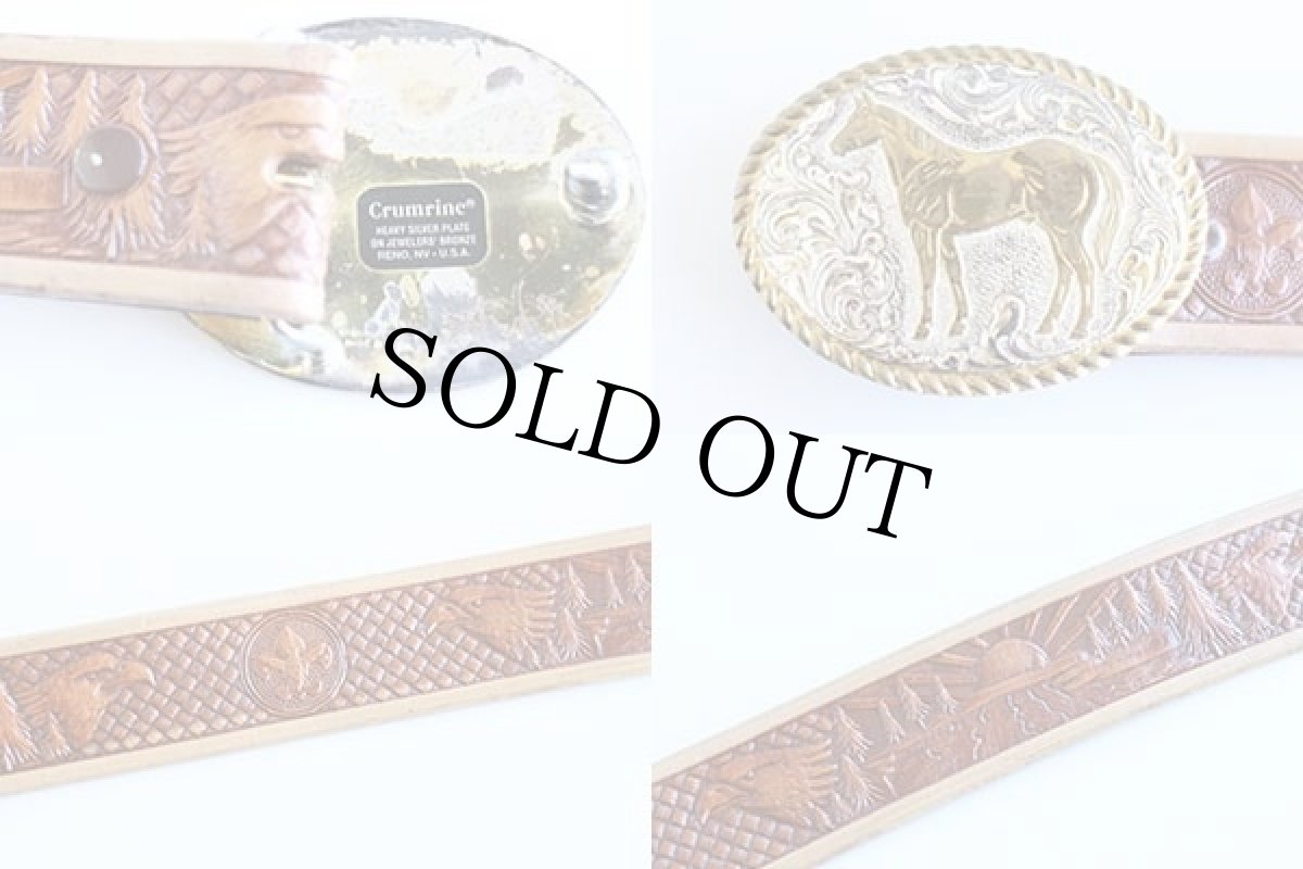 画像3: USA製 Crumrine 馬 バックル イーグル カービング レザーベルト 茶 40★1227 (3)