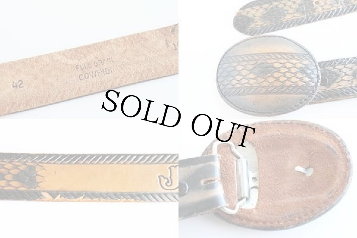 画像3: UNKNOWN ヘビ柄 バックル JIM カービング カウハイド レザーベルト 42★1228 (3)