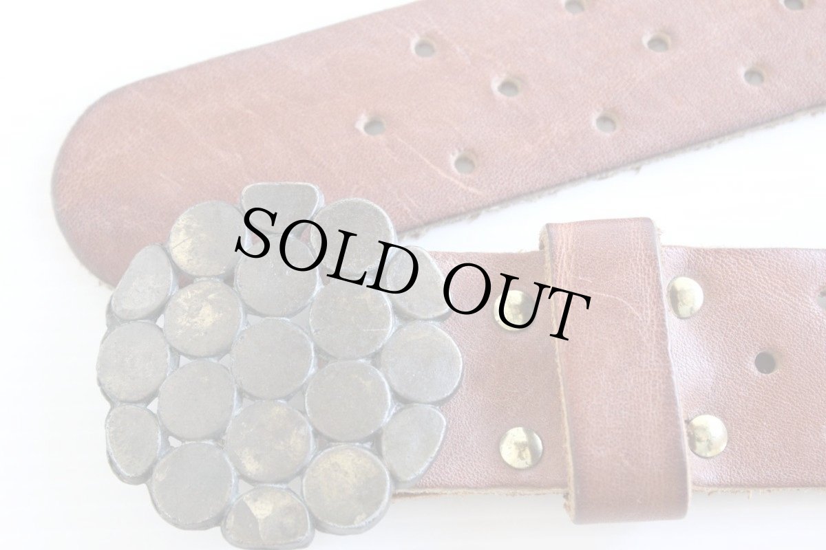 画像2: UNKNOWN パンチング レザーベルト 茶★1044 (2)