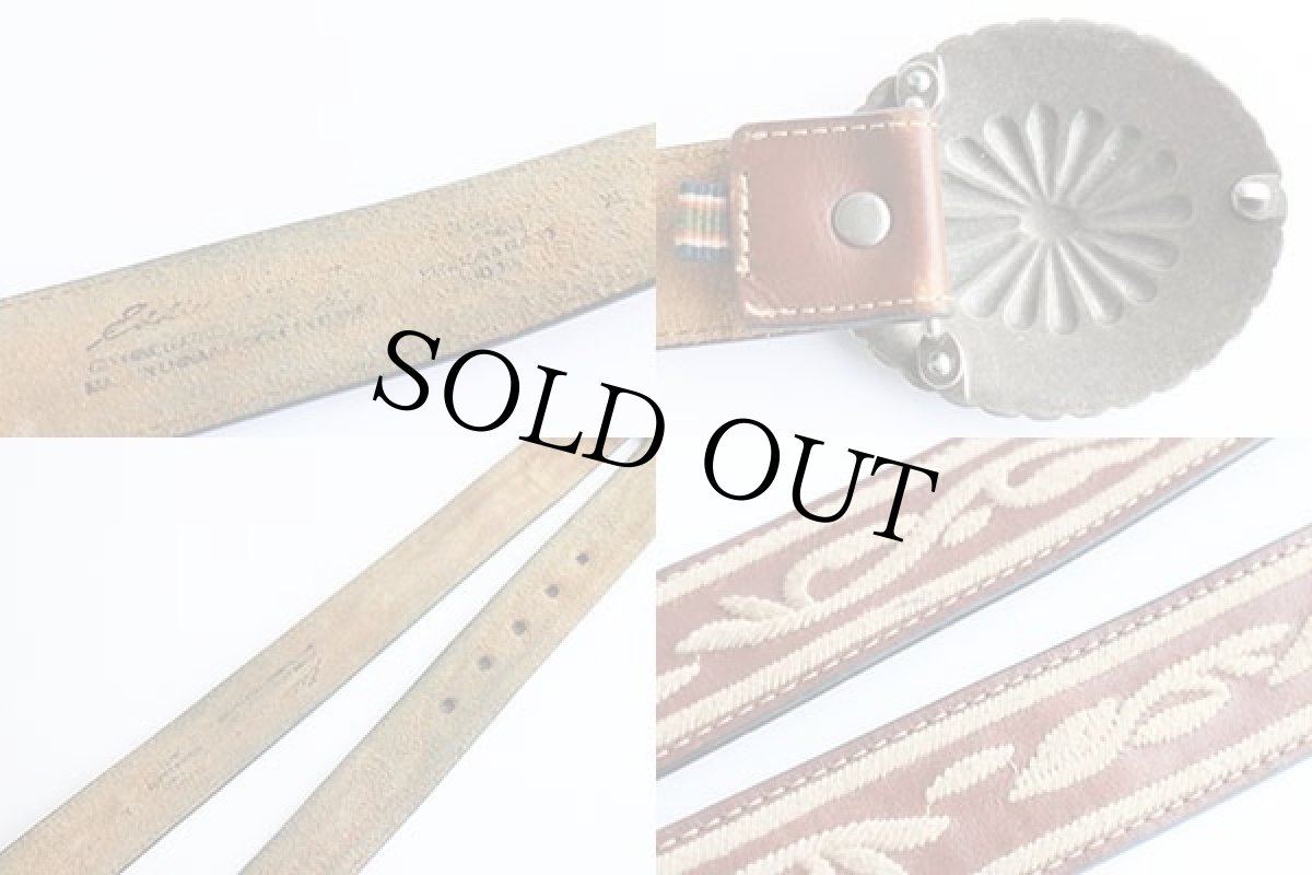 画像3: EddieBauerエディーバウアー コンチョ バックル 刺繍入り レザーベルト 茶 XL★1286 (3)