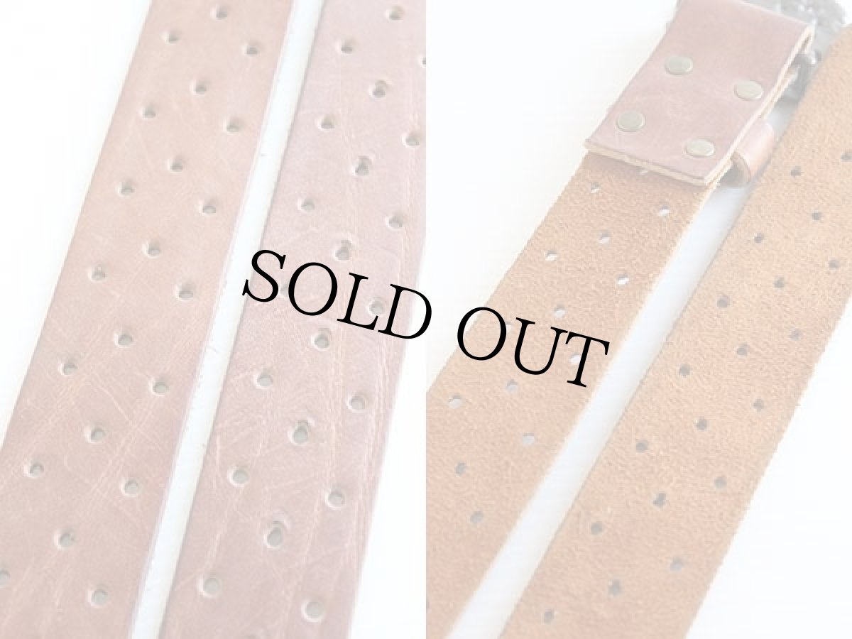 画像3: UNKNOWN パンチング レザーベルト 茶★1044 (3)