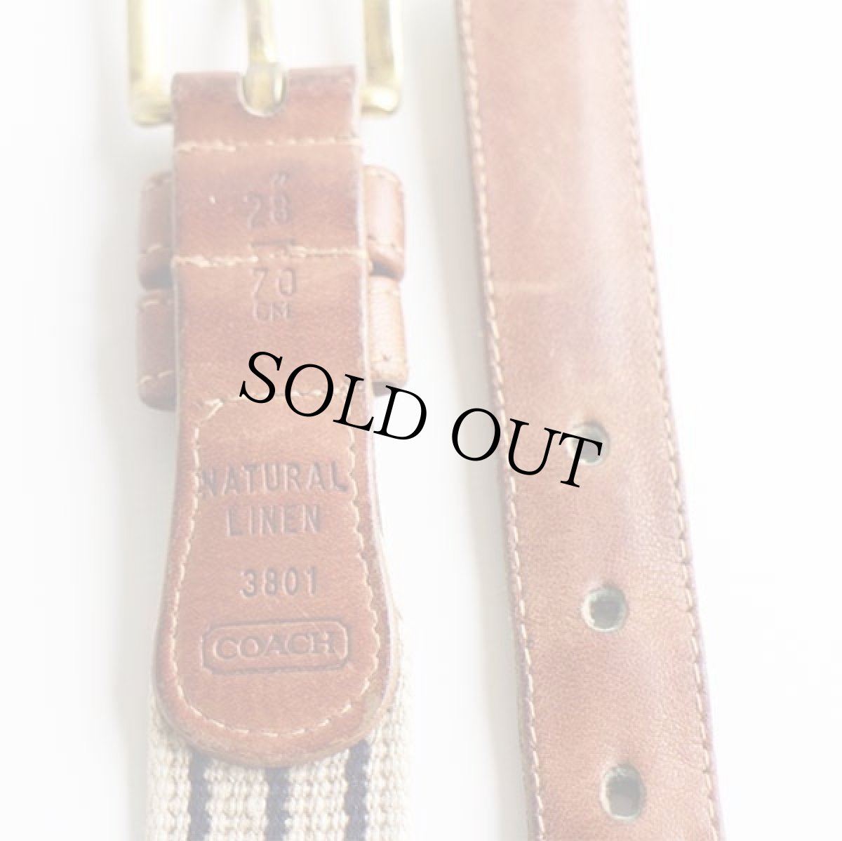 画像3: COACH コーチ ライン入り リネン ベルト ベージュ×紺 28/70★1294 (3)