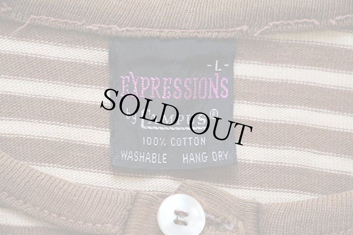 画像4: 70s USA製 EXPRESSIONS by CAMPUS ボーダー ヘンリーネック コットンTシャツ ブラウン×ベージュ L (4)