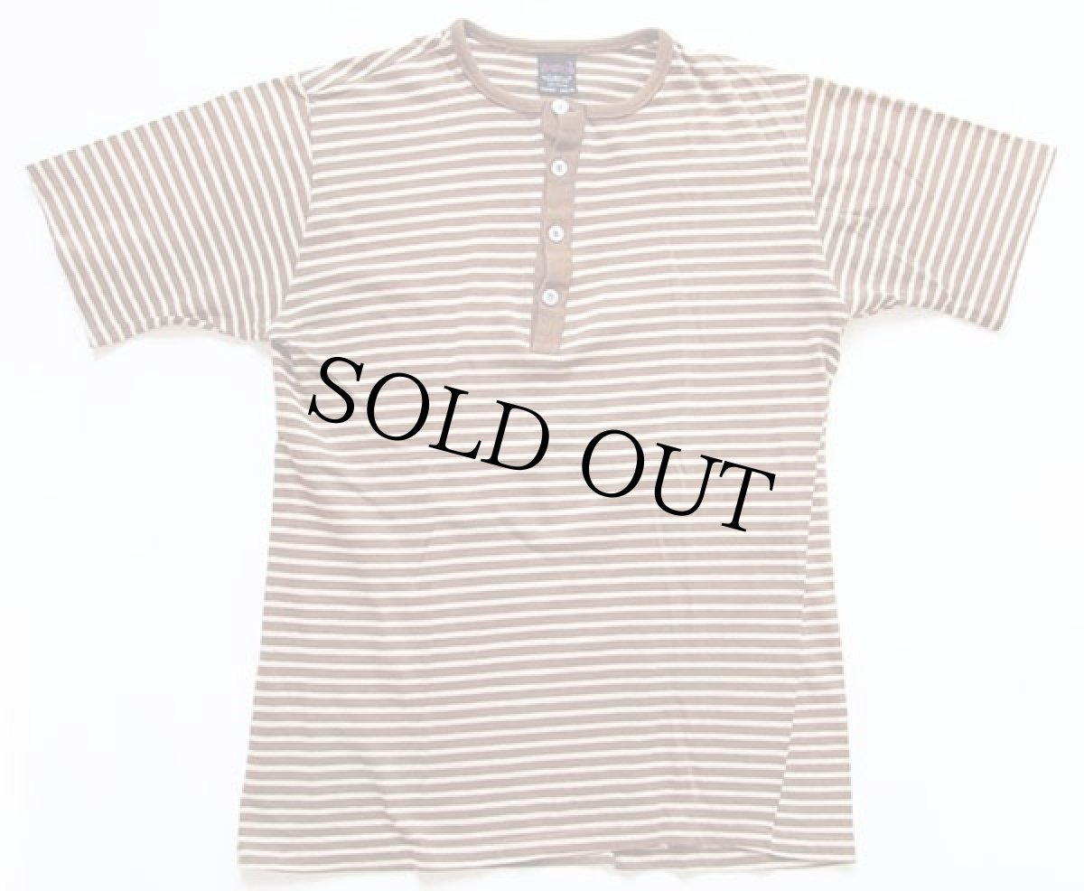 画像2: 70s USA製 EXPRESSIONS by CAMPUS ボーダー ヘンリーネック コットンTシャツ ブラウン×ベージュ L (2)