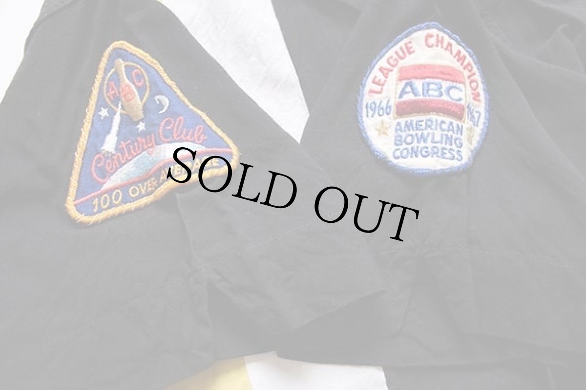 画像5: 60s Crown Prince チェーン刺繍&パッチ付き 切り替え レーヨン ボウリングシャツ 黒 (5)