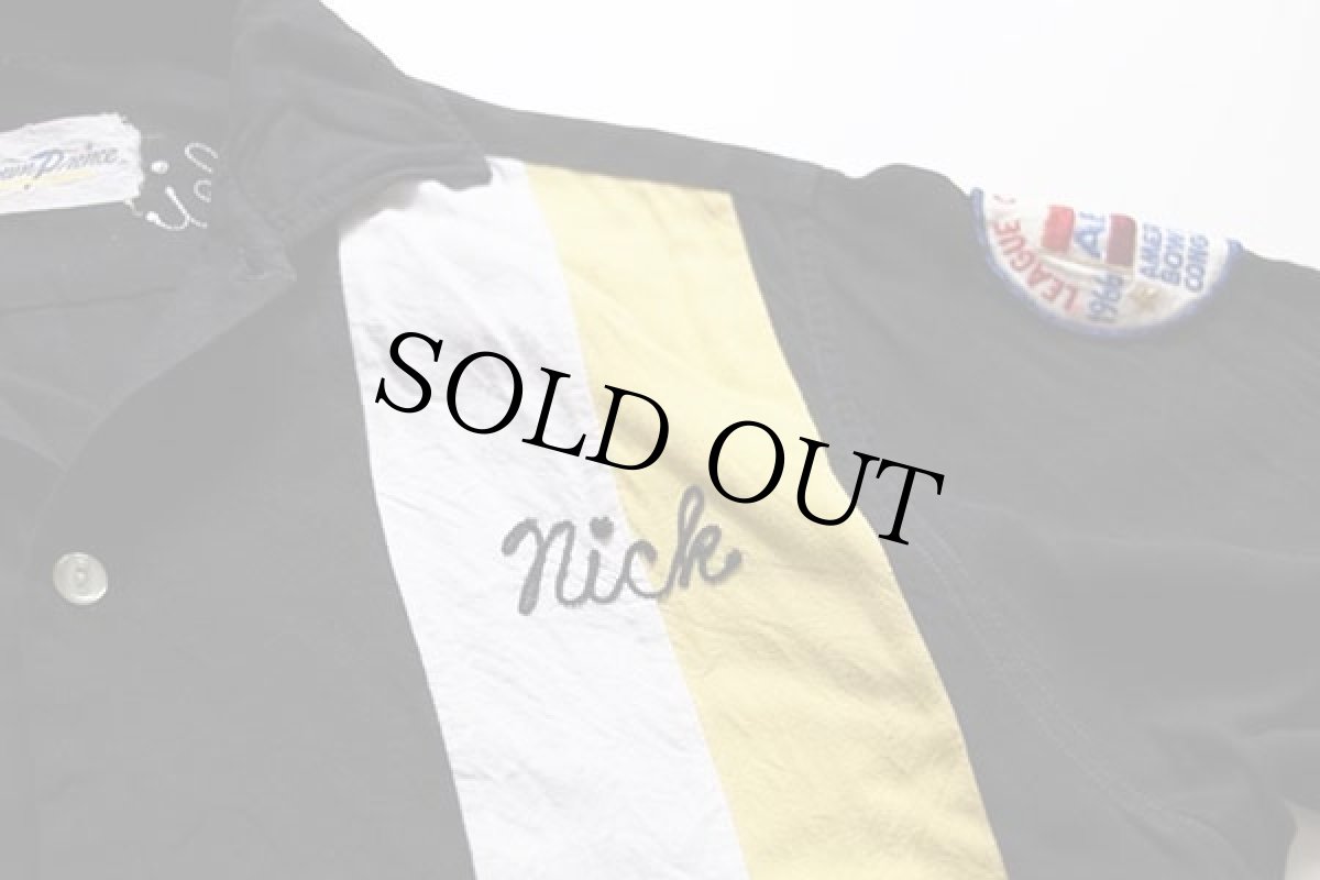 画像4: 60s Crown Prince チェーン刺繍&パッチ付き 切り替え レーヨン ボウリングシャツ 黒 (4)