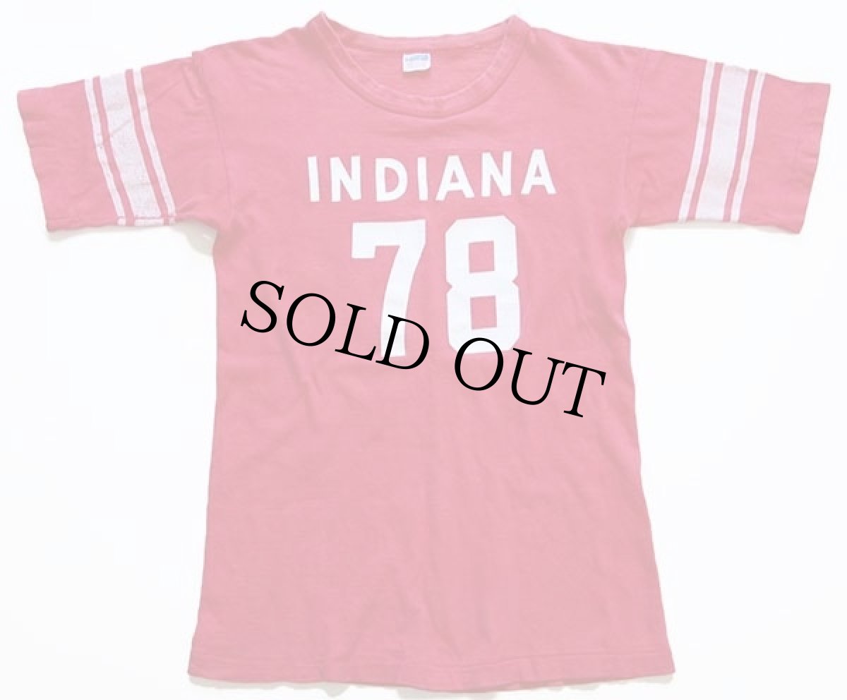 画像1: 70s USA製 Championチャンピオン INDIANA 78 コットン フットボールTシャツ 赤 フェード M (1)