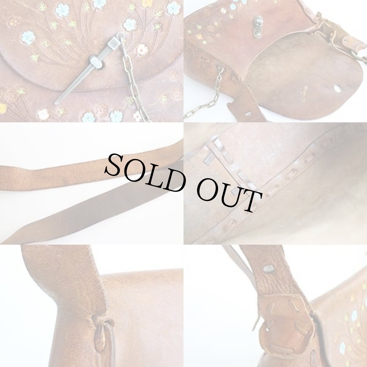 画像5: 70s 花柄 カービング ペイント レザー ショルダーバッグ 茶 (5)