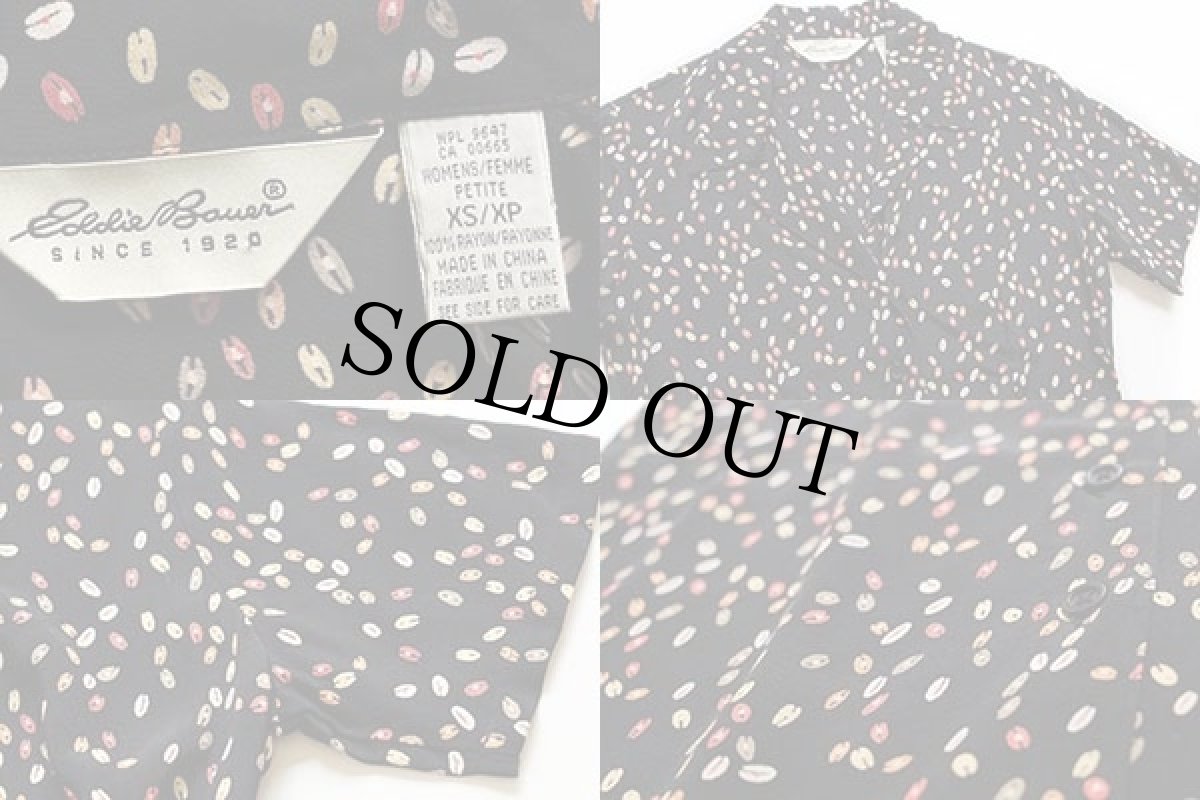 画像3: 90s EddieBauerエディーバウアー 総柄 半袖 レーヨン シャツワンピース 黒 XS (3)