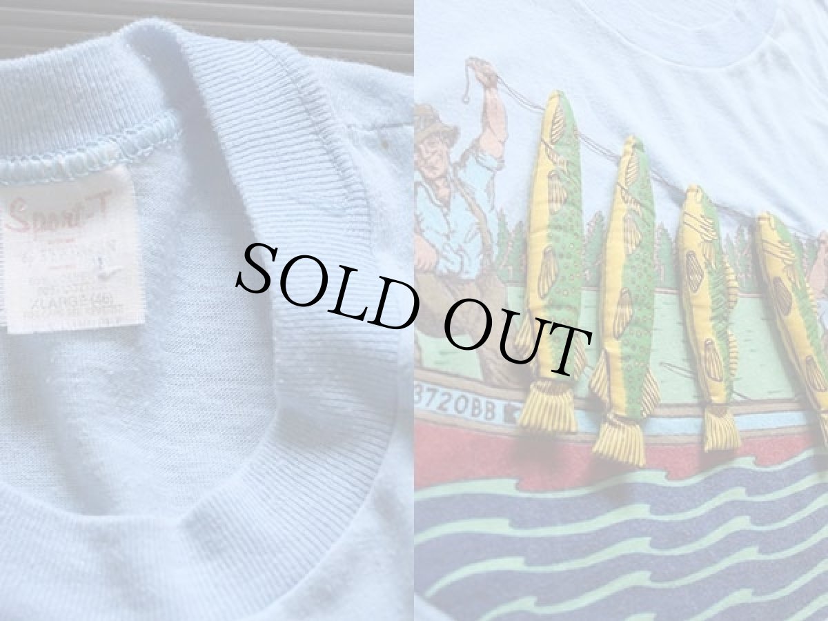 画像3: 70s USA製 魚 飾り付き フィッシング Tシャツ 水色 XL (3)