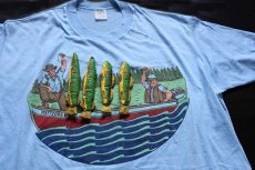 画像1: 80s USA製 魚 飾り付き フィッシング Tシャツ 水色 XL (1)