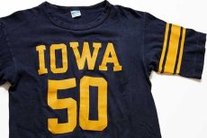 画像1: 70s USA製 Championチャンピオン IOWA 50 ナンバリング コットン フットボールTシャツ 紺 M (1)