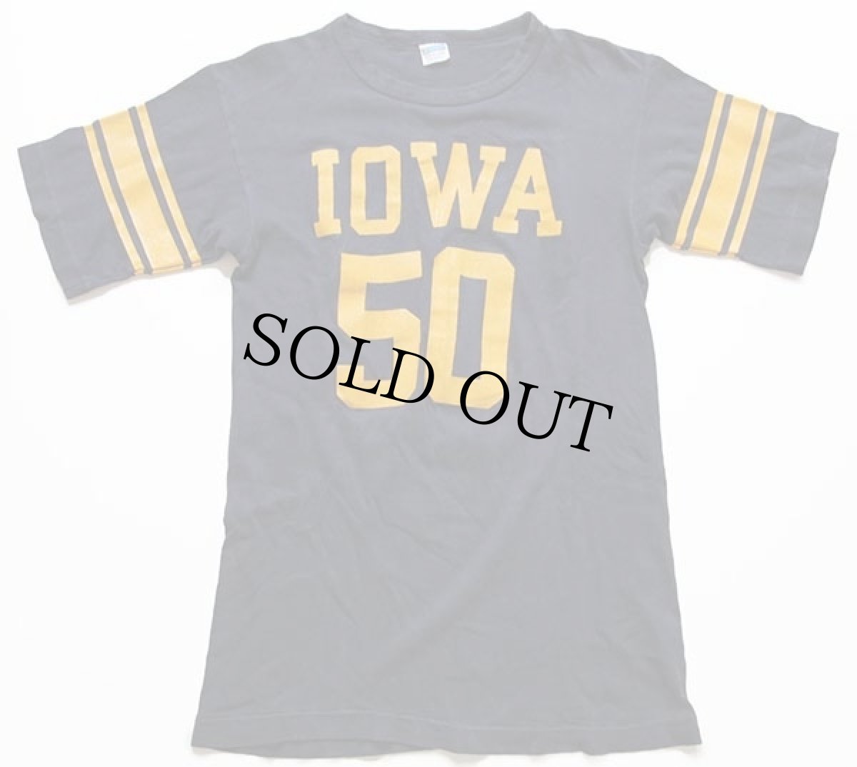 画像2: 70s USA製 Championチャンピオン IOWA 50 ナンバリング コットン フットボールTシャツ 紺 M (2)