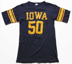 画像2: 70s USA製 Championチャンピオン IOWA 50 ナンバリング コットン フットボールTシャツ 紺 M (2)