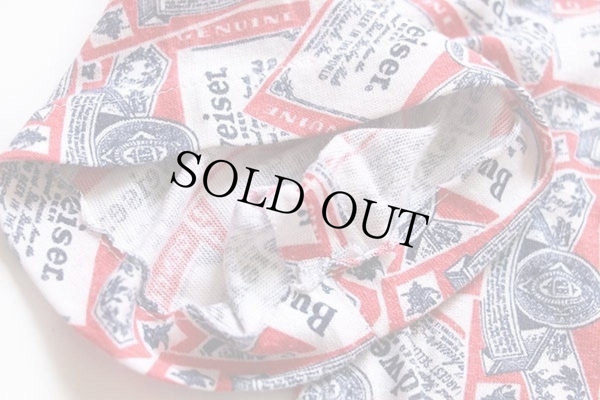 画像6: 70s Budweiserバドワイザー 総柄 染み込みプリント Vネック Tシャツ (6)