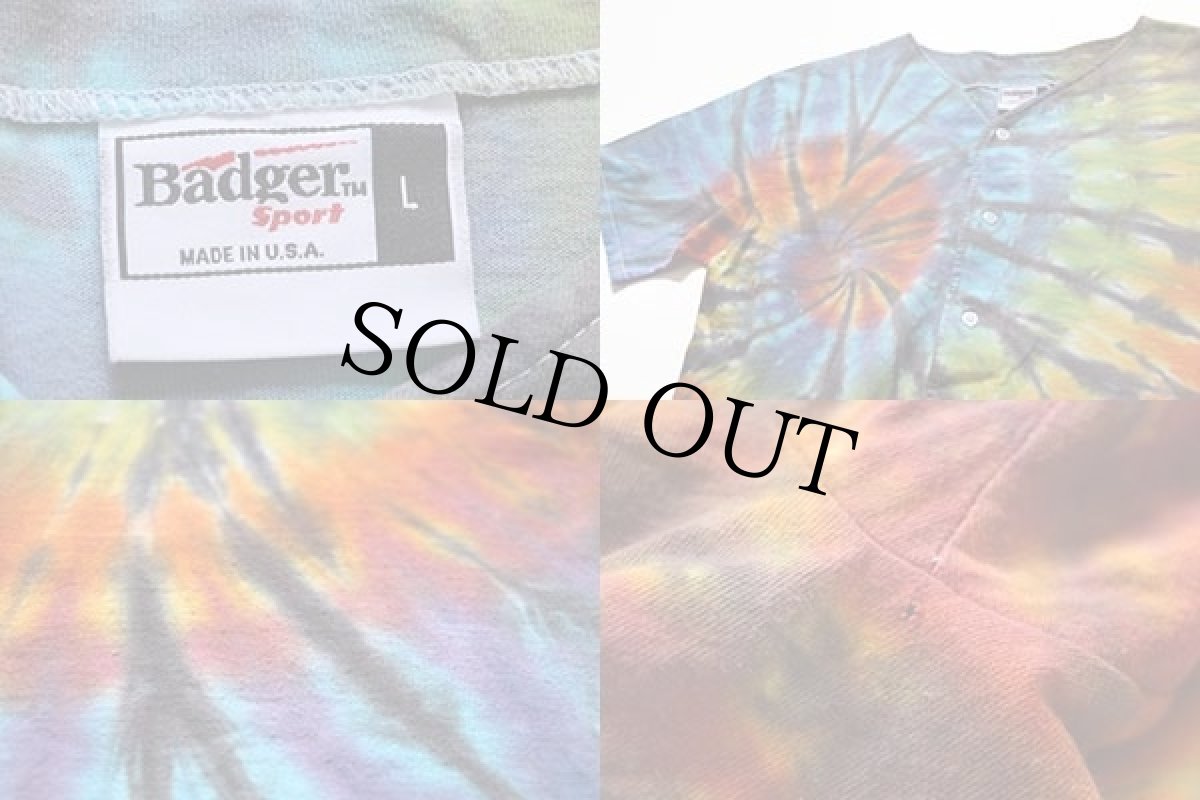 画像3: 90s USA製 Badger タイダイ染め コットン ベースボールシャツ L (3)