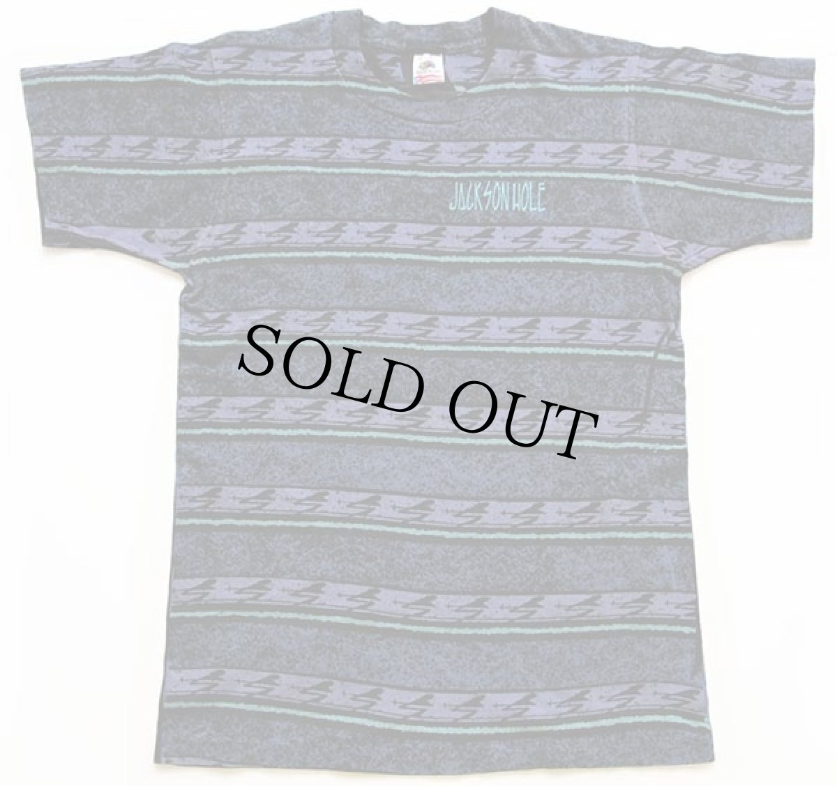 画像2: 90s USA製 JACKSON HOLE 発泡ロゴ スキー 総柄 手刷り オールオーバー コットンTシャツ M (2)