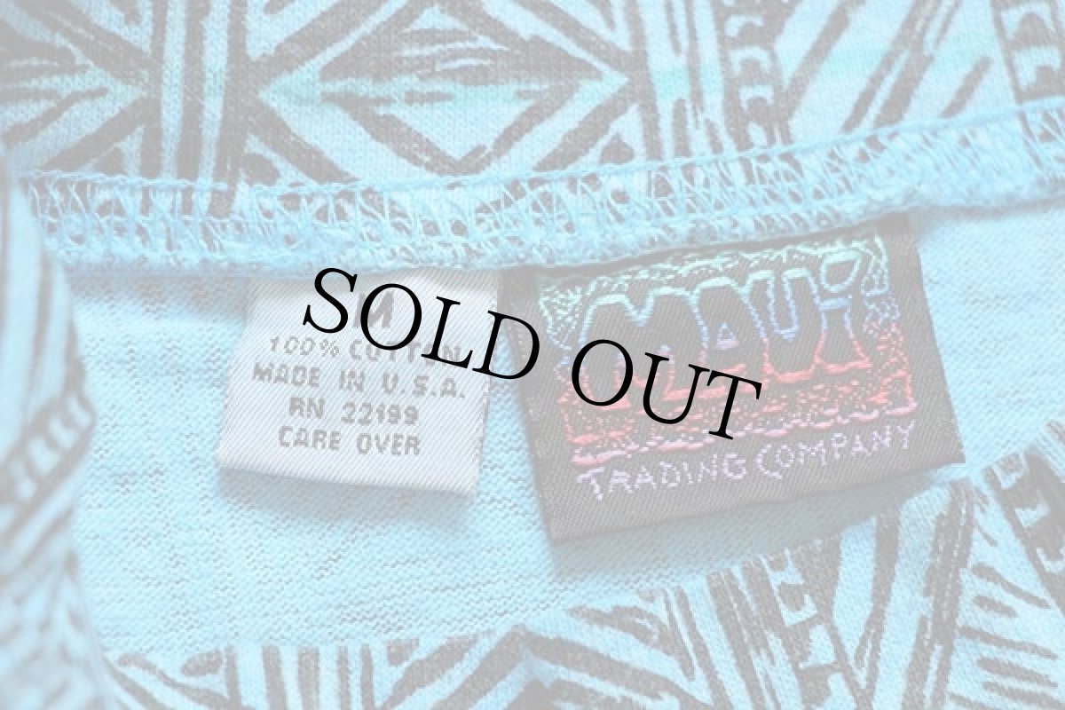 画像3: デッドストック★90s USA製 MAUi モックネック 総柄 染み込みプリント コットンTシャツ M (3)