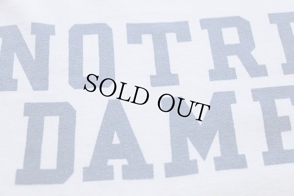 画像5: 70s USA製 Championチャンピオン NOTRE DAME 染み込みプリント 七分袖 コットンTシャツ 白×紺 M (5)