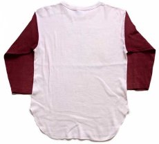 画像2: 70s USA製 Championチャンピオン St.joe's Marauders 七分袖 コットンTシャツ 生成り×バーガンディ L (2)
