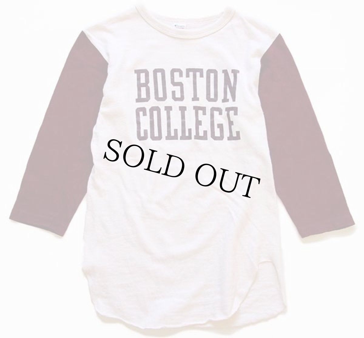 画像1: 80s USA製 Championチャンピオン BOSTON COLLEGE ツートン 七分袖 コットンTシャツ 生成り×バーガンディ M (1)
