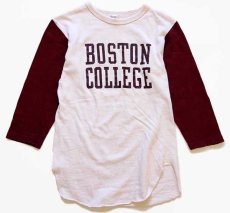 画像1: 80s USA製 Championチャンピオン BOSTON COLLEGE ツートン コットン 七分袖Tシャツ 生成り×バーガンディ M (1)