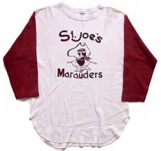 画像1: 70s USA製 Championチャンピオン St.joe's Marauders 七分袖 コットンTシャツ 生成り×バーガンディ L (1)