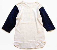 画像2: 70s USA製 Championチャンピオン NOTRE DAME 染み込みプリント 七分袖 コットンTシャツ 白×紺 M (2)