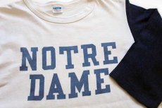 画像3: 70s USA製 Championチャンピオン NOTRE DAME 染み込みプリント コットン 七分袖Tシャツ 白×紺 M (3)