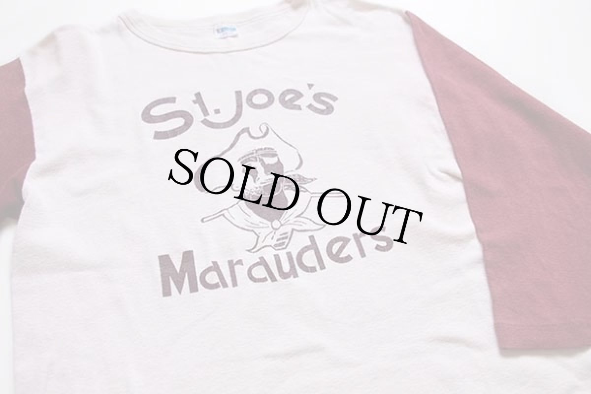 画像3: 70s USA製 Championチャンピオン St.joe's Marauders 七分袖 コットンTシャツ 生成り×バーガンディ L (3)
