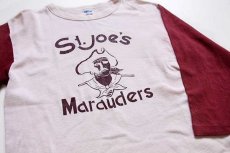 画像3: 70s USA製 Championチャンピオン St.joe's Marauders 七分袖 コットンTシャツ 生成り×バーガンディ L (3)