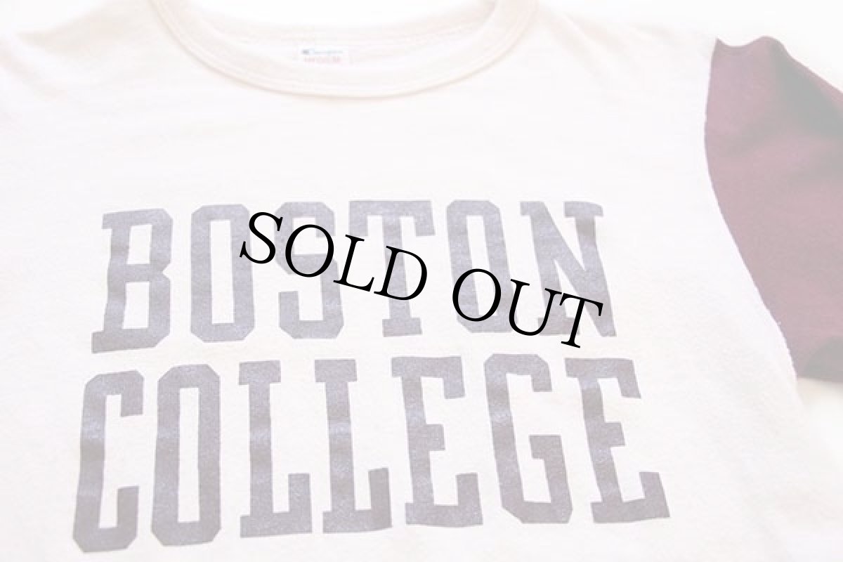 画像3: 80s USA製 Championチャンピオン BOSTON COLLEGE ツートン 七分袖 コットンTシャツ 生成り×バーガンディ M (3)