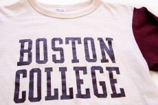 画像3: 80s USA製 Championチャンピオン BOSTON COLLEGE ツートン コットン 七分袖Tシャツ 生成り×バーガンディ M (3)