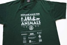 画像1: 90s USA製 HUMANE WALK FOR ANIMALS 1995 両面プリント Tシャツ 深緑 L (1)