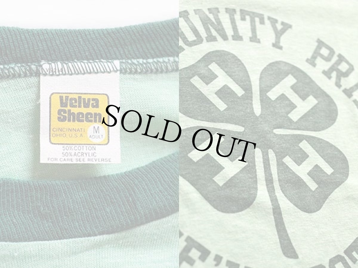 画像3: 70s USA製 Velva Sheen 4H クローバー 染み込みプリント ラグランTシャツ 杢グリーン×緑 M (3)