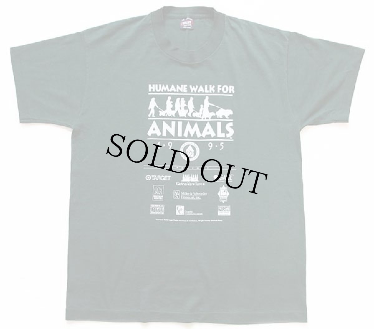 画像2: 90s USA製 HUMANE WALK FOR ANIMALS 1995 両面プリント Tシャツ 深緑 L (2)
