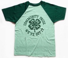 画像2: 70s USA製 Velva Sheen 4H クローバー 染み込みプリント ラグランTシャツ 杢グリーン×緑 M (2)