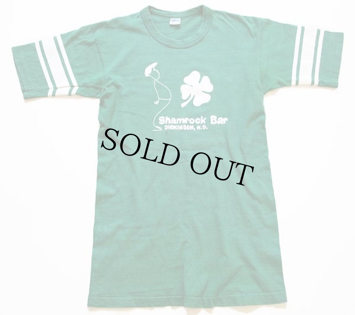 画像1: 70s USA製 Championチャンピオン Shamrock Bar 四つ葉クローバー コットン フットボールTシャツ 緑 M (1)