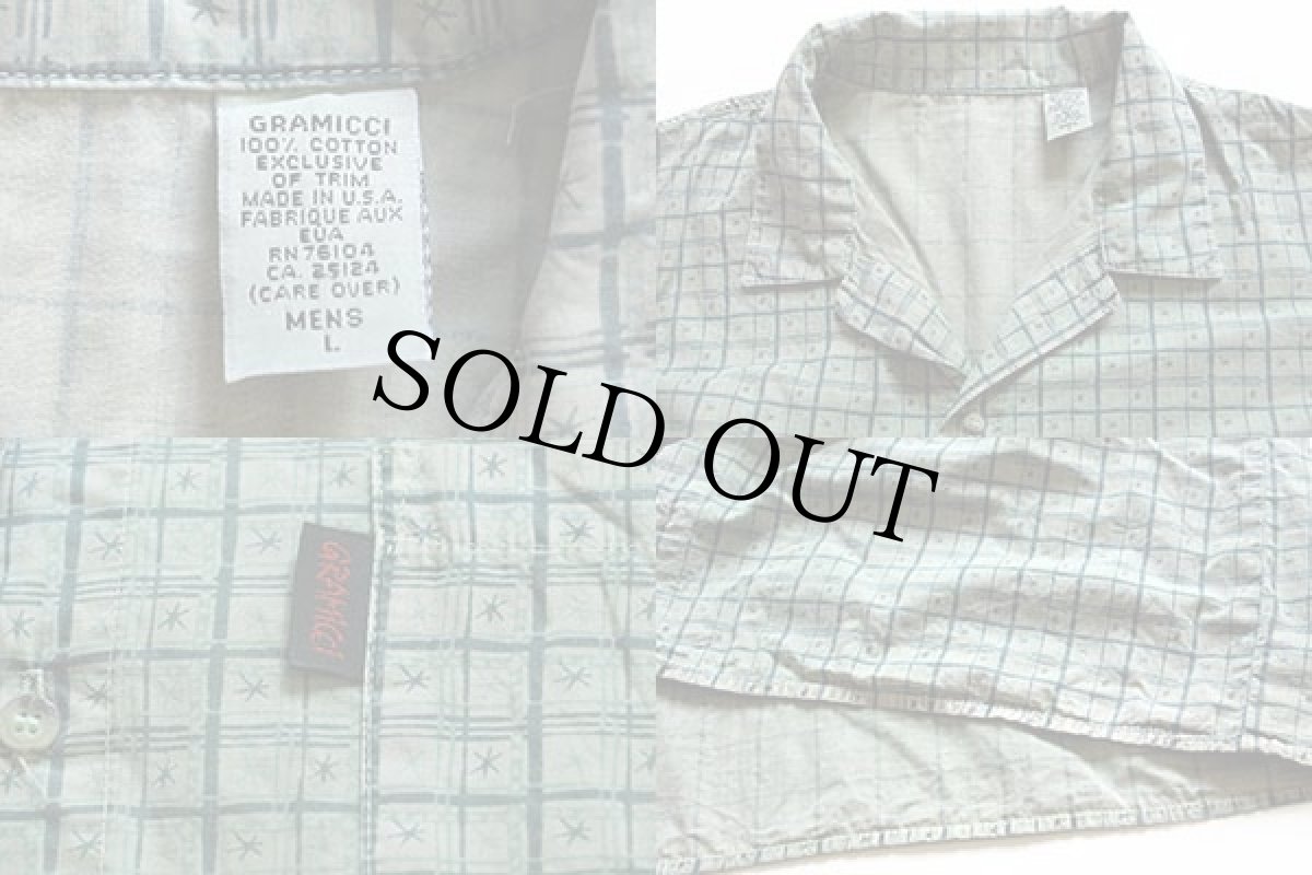 画像3: 90s USA製 GRAMICCIグラミチ スター 総柄 格子柄 半袖 コットンシャツ L (3)